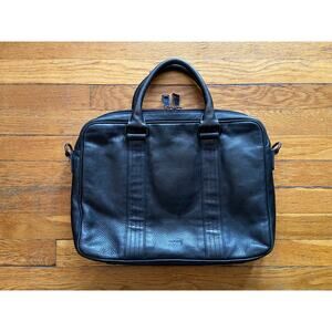 HUGO BOSS Slim Black Pebbled Leather Attache/Laptop Bag
